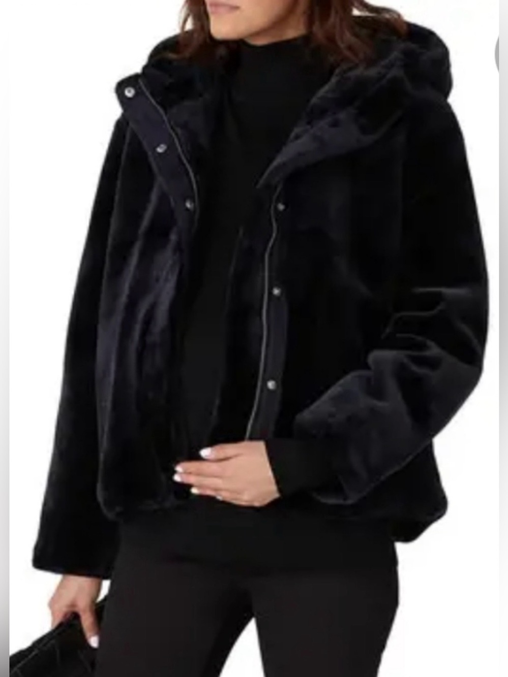 Samsoe Samsoe Faux Fur Jacket L Danish Designer Lux Minimalist Jet Black EUC
